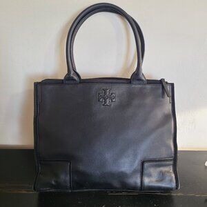 Tory Burch Ella Tote Canvas Leather Black Handbag